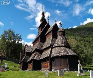 Puzle Roubený kostel Borgund, Norsko